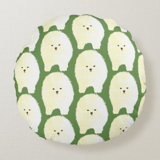 可愛くてフワフワなドッグアート、ポメラニア犬ラウンドクッション ラウンドクッション (正面)
