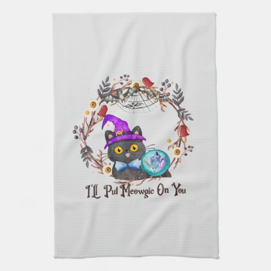 可愛くてプニーな魔女猫 キッチンタオル (縦)