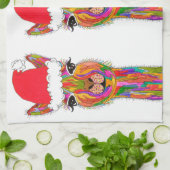 可愛くてラマカラフルクリスマスのキッチンタオル キッチンタオル (折り畳み)