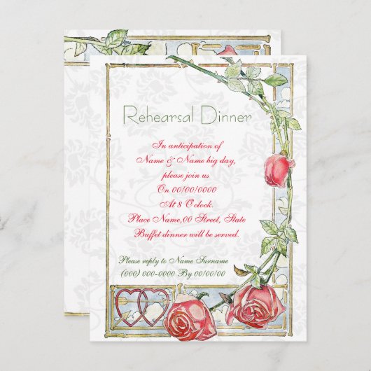 可愛くてリハエレガントーサルのディナー招待状 インビテーションポストカード (正面/裏面)