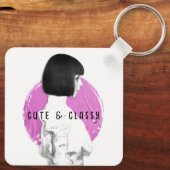 可愛くて上品な女の子ピンクとブラック キーホルダー (裏面)