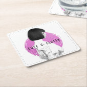 可愛くて上品な女の子ピンクとブラック スクエアペーパーコースター (アングル)