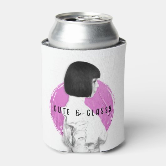 可愛くて上品な女の子ピンクとブラック 缶クーラー (缶正面)