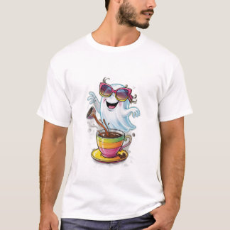 可愛くて不器用な幽霊のスパイリングしたコーヒーやスーを着て Tシャツ