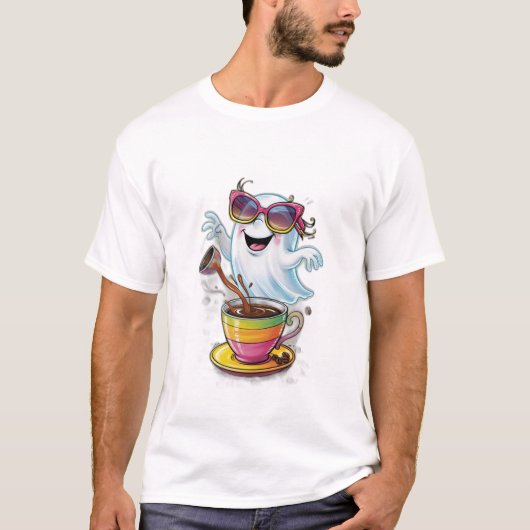 可愛くて不器用な幽霊のスパイリングしたコーヒーやスーを着て Tシャツ (正面)