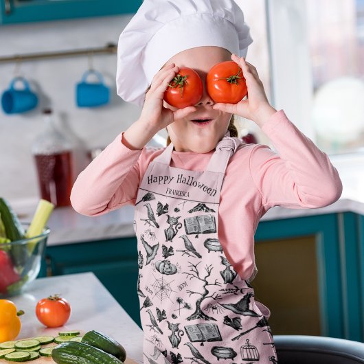 可愛くて不気味なピンクハロウィーンエプロンパーソナライズされたン エプロン