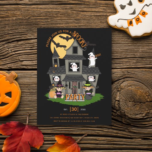 可愛くて不気味な幽霊のよく出る家ハローウィンパーティ 招待状
