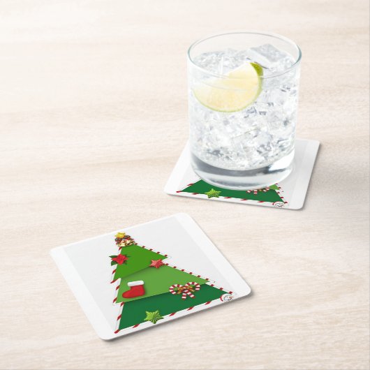 可愛くて可愛いクリスマスツリーコースター スクエアペーパーコースター (インサイチュ)