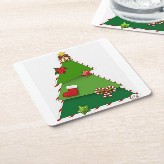 可愛くて可愛いクリスマスツリーコースター スクエアペーパーコースター (アングル)