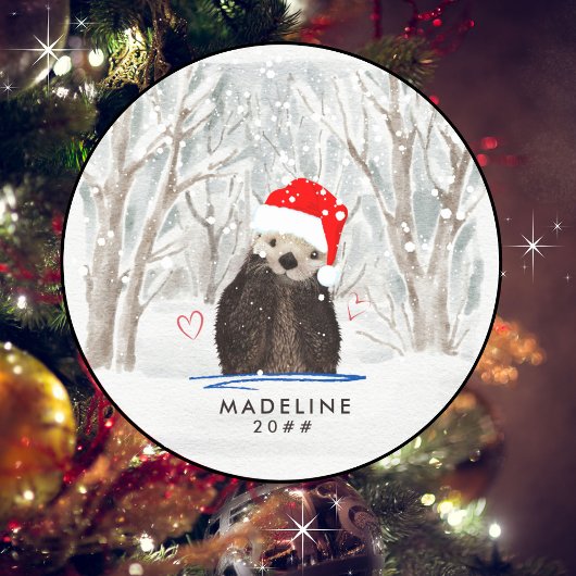 可愛くて可愛いサンタオッター子の名前と年 ラウンドシール