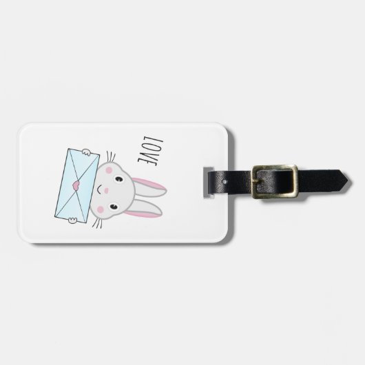 可愛くて可愛いバニーがラブレターを持っている ラゲッジタグ (正面横)