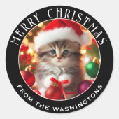 可愛くて可愛い子ネコパーソナライズされたクリスマス ラウンドシール (正面)