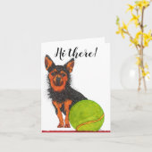 可愛くて可愛らしいチョーキードッググリーティングカード カード (黄色い花)