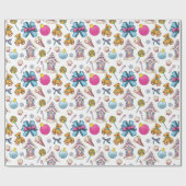 可愛くて可愛らしいピンクのクリスマスパターン ラッピングペーパー (フラット)