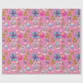 可愛くて可愛らしいピンクのクリスマスパターン ラッピングペーパー (フラット)