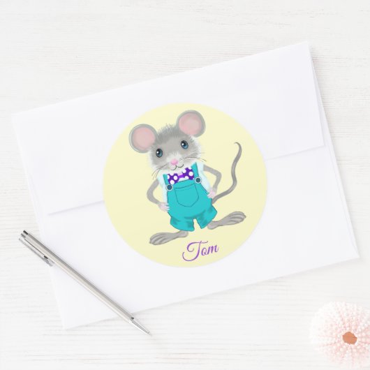 可愛くて小さいエレガントマウスのパーソナル化 ラウンドシール (封筒)