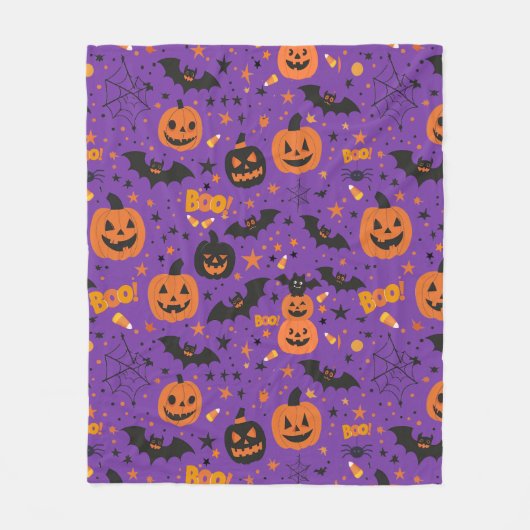 可愛くて居心地の良いハロウィーンをテーマにしたパープルデライト フリースブランケット (正面)