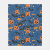 可愛くて居心地の良いブラックオレンジとブルーハロウィーン フリースブランケット (正面)