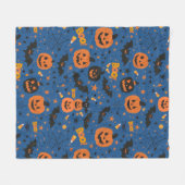 可愛くて居心地の良いブラックオレンジとブルーハロウィーン フリースブランケット (正面(横))