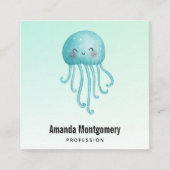 可愛くて幸せな青緑色クラゲ スクエア名刺 (正面)