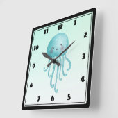 可愛くて幸せな青緑色クラゲ スクエア壁時計 (傾斜)