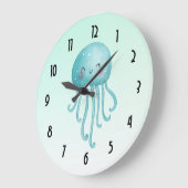 可愛くて幸せな青緑色クラゲ ラージ壁時計 (傾斜)