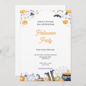 可愛くて怖いオレンジと紫のハローウィンパーティ 招待状 (正面/裏面)
