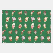 可愛くて愛らしいクリスマスの赤ちゃん動物グリーン ラッピングペーパーシート (正面)