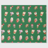 可愛くて愛らしいクリスマスの赤ちゃん動物グリーン ラッピングペーパー (フラット)