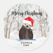 可愛くて愛らしいサンタオッター・キッドの名前と年 ラウンドシール (正面)