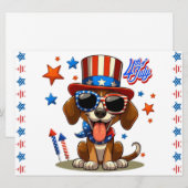 可愛くて愛国的な7月の犬/子犬 シーズンカード (正面/裏面)