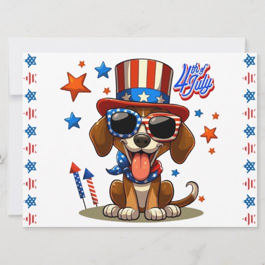 可愛くて愛国的な7月の犬/子犬 シーズンカード (正面)