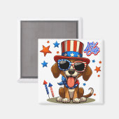 可愛くて愛国的な7月の犬/子犬 マグネット (正面/裏面)