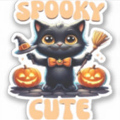 可愛くて気味の悪い黒猫クラシックTシャツ シール (正面)