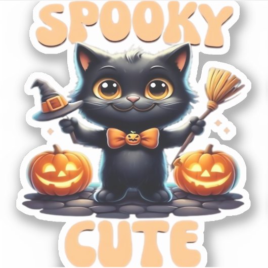 可愛くて気味の悪い黒猫クラシックTシャツ シール (正面)