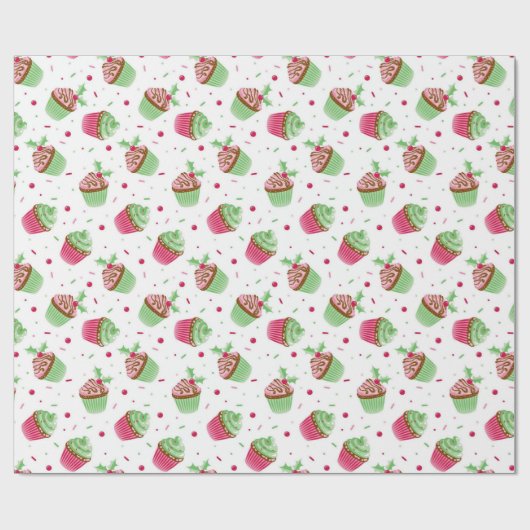 可愛くて甘いクリスマス色のカップケーキ ラッピングペーパー (フラット)