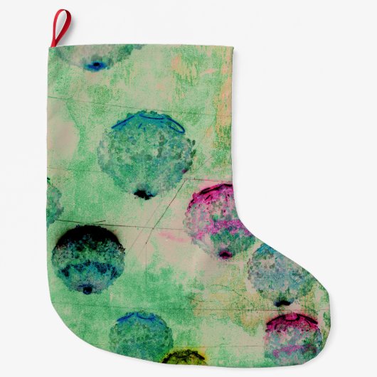 可愛くて素朴なデジタルアートの丸いブラシストローク ラージクリスマスストッキング (正面)