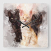 可愛くて美しい水彩三匹 スクエア壁時計 (正面)