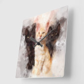 可愛くて美しい水彩三匹 スクエア壁時計 (傾斜)