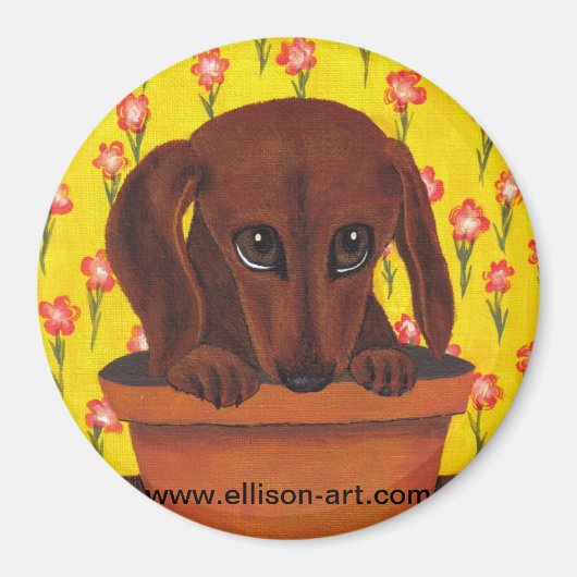 可愛すぎるダックスシャント子犬の磁石 マグネット (正面)