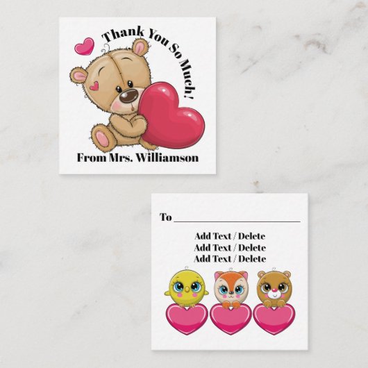 可愛すぎるテディベアありがとう – 戻る参照 – スクエア名刺 (正面/裏面)