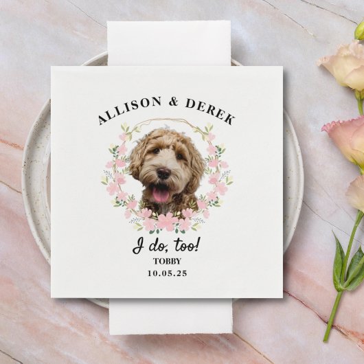 可愛すぎるテンプレート猫犬の写真結婚 スタンダードカクテルナプキン