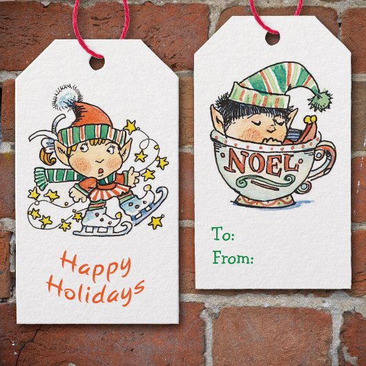 可愛すぎるレトロクリスマス小人 ギフトタグ
