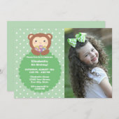 可愛すごいいサルと花子供の誕生日写真 招待状 (正面/裏面)