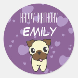 可愛すごいいパグパープルハートデザイン ラウンドシール