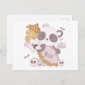 可愛すごいいパンダグレイブRIP幽霊こうもりハロウィーン シーズンポストカード (正面/裏面)