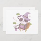 可愛すごいいパンダ魔女と三日月ハロウィン シーズンポストカード (正面/裏面)