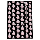 可愛すごいいピンク幽霊柄ハロウィーン ミディアムペーパーバッグ (正面)