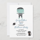 可愛すごいいフランケンシュタインボーイハロウィーン誕生日 招待状 (正面)