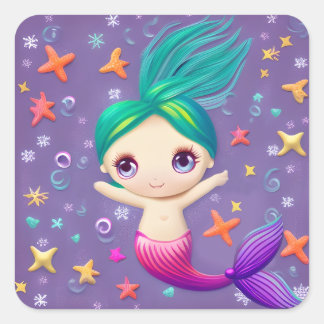 可愛すごいいベビー人魚 スクエアシール